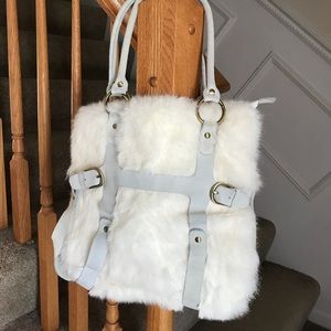 Catriona Hanly rabbit fur and suede purse.